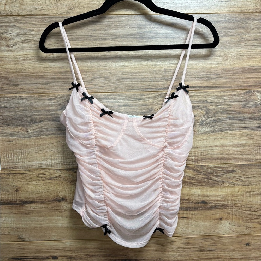 Melrose Kids Light Pink Ruched Tank Top with Black Bows